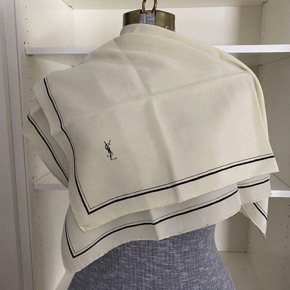 Yves Saint Laurent Accessories - YSL silk scarf in Cream and Black, Vintage